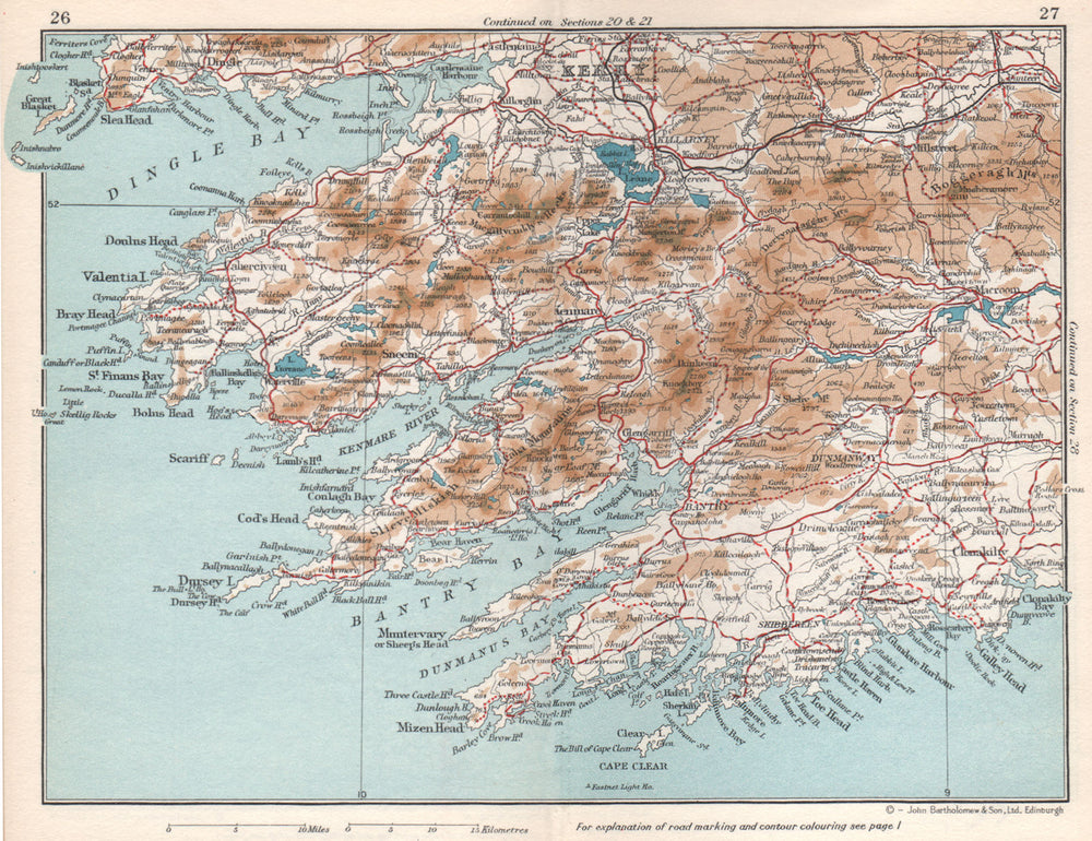 SOUTH WEST IRELAND.Munster Kerry Cork.Dingle/Bantry Bays.Kenmare River 1962 map