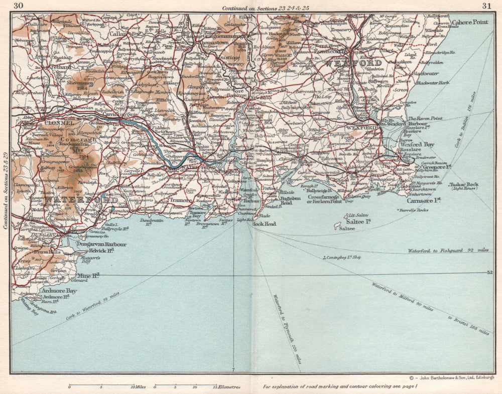 IRELAND SOUTH COAST. Waterford Wexford Kilkenny Dungarvon Clonmel 1962 old map
