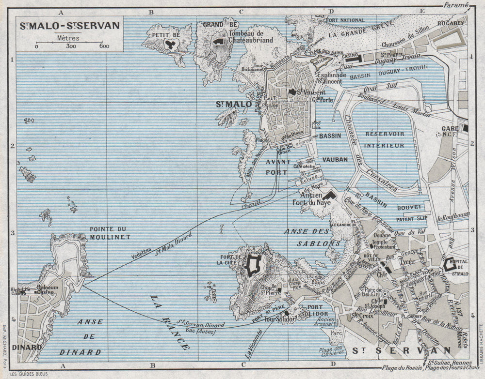 ST MALO ST SERVAN DINARD antique town city plan ville. Ille-et-Vilaine 1962 map