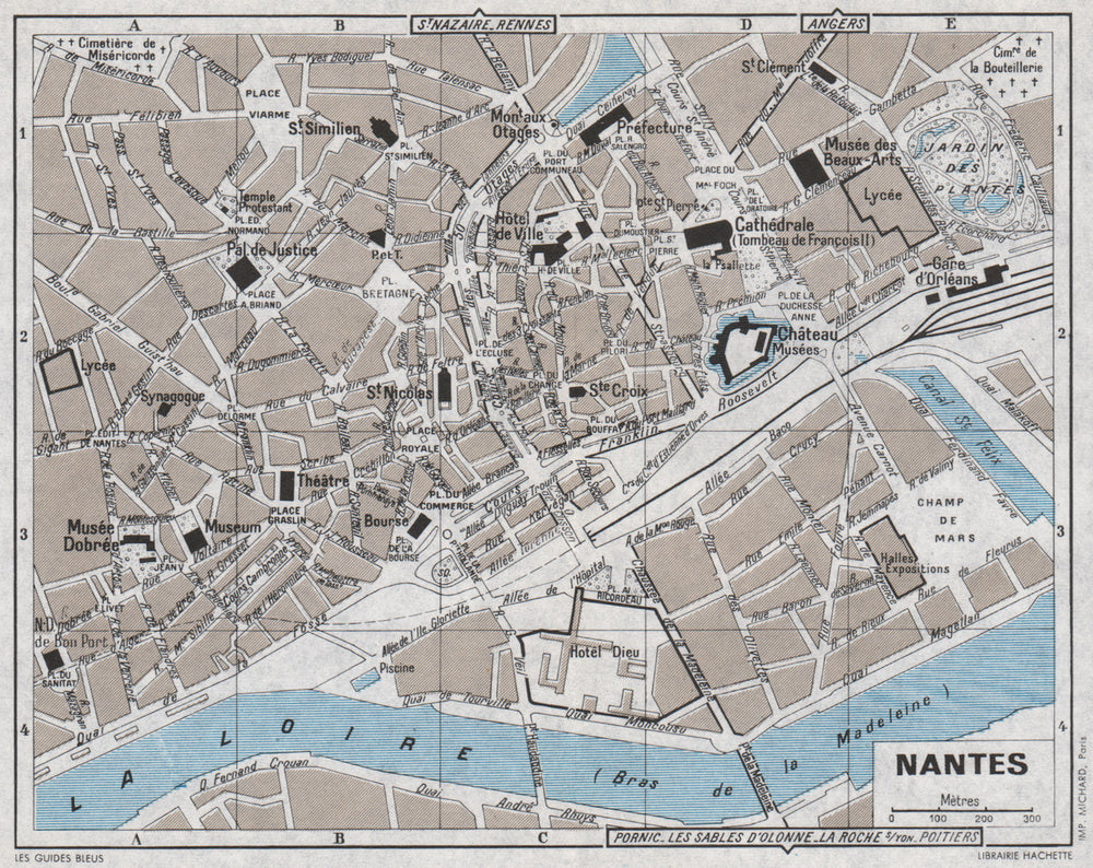 NANTES antique town city plan de la ville. Loire-Atlantique 1962 old map