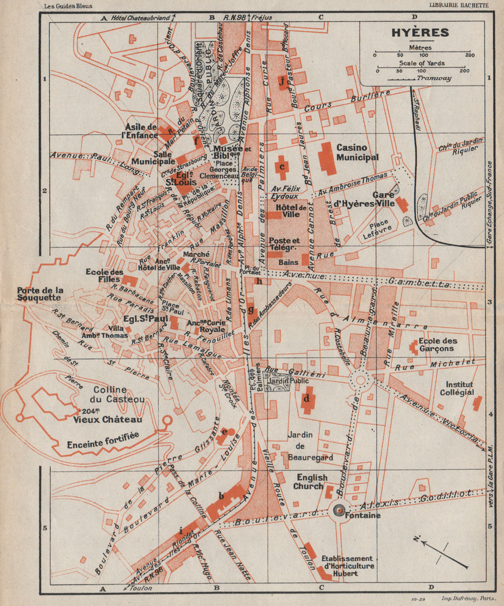 HYÈRES vintage town city plan de la ville. Var 1930 old vintage map chart
