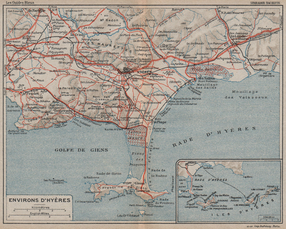 HYÈRES environs. Porquerolles. Presque'ile de Giens. Var 1930 old vintage map