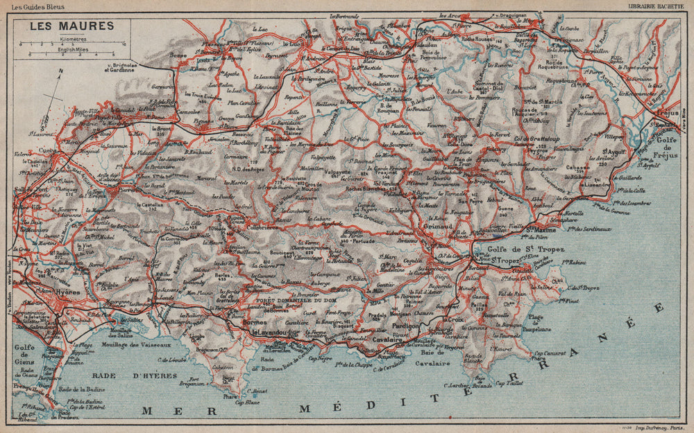 LES MAURES. Golfe de St Tropez. Ste Maxime. Hyères. Var 1930 old vintage map
