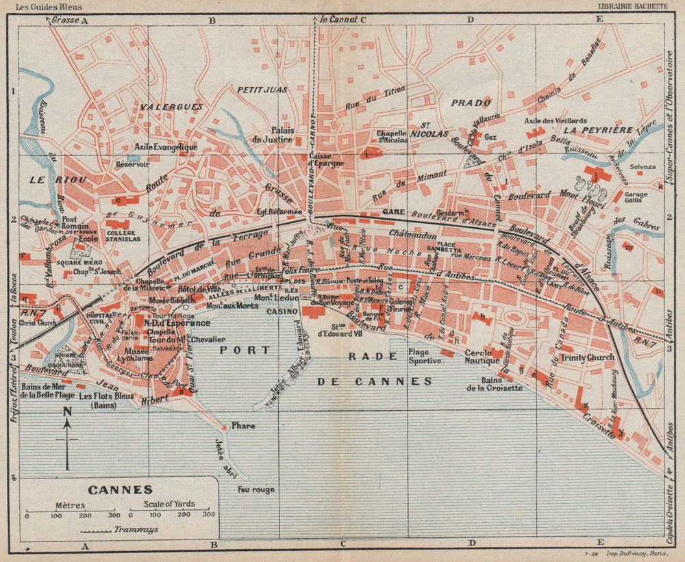 CANNES vintage town city plan de la ville. Alpes-Maritimes  1930 old map