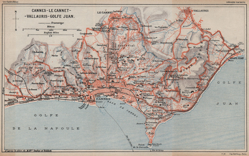 CANNES & environs. Le Cannet Vallauris Golfe-Juan. Alpes-Maritimes  1930 map