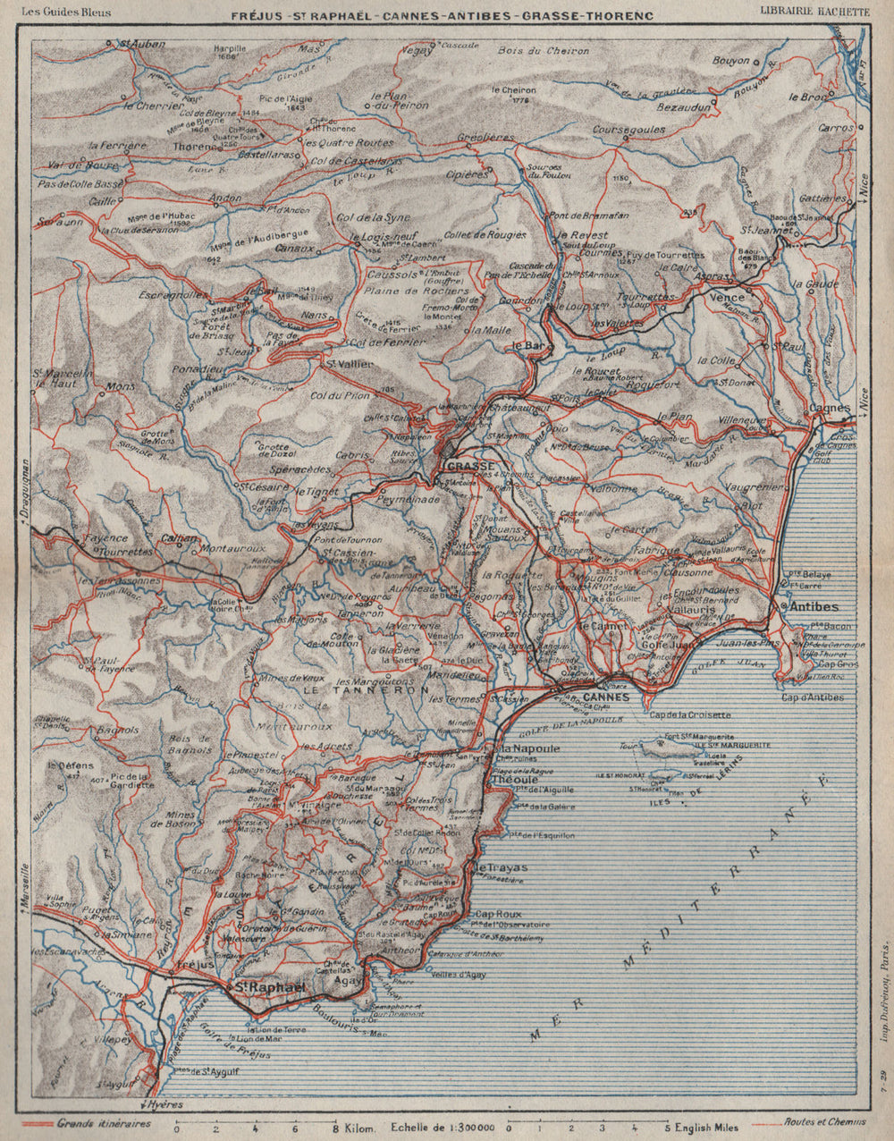 CÔTE D'AZUR. St Raphaël Cannes Antibes Grasse. Var Alpes-Maritimes 1930 map