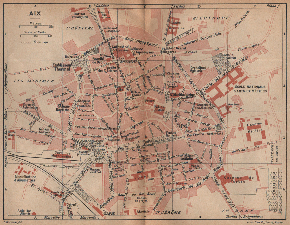 AIX-EN-PROVENCE vintage town city plan de la ville. Bouches-du-Rhône 1925 map