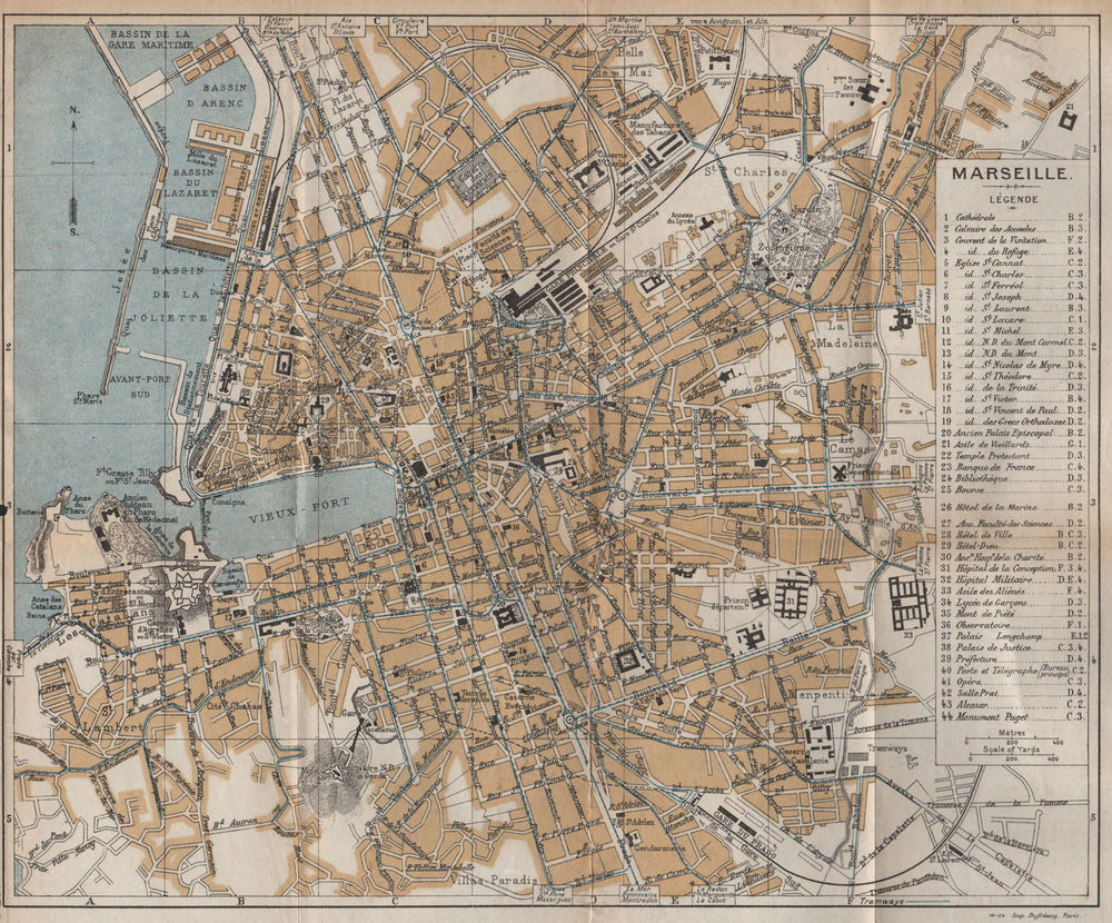 MARSEILLE vintage town city plan de la ville. Bouches-du-Rhône 1925 old map
