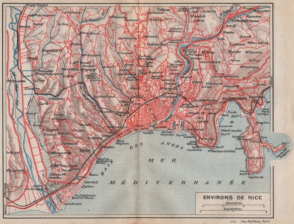 NICE environs. Cap Ferrat Villefranche St Laurent. Alpes-Maritimes 1925 map
