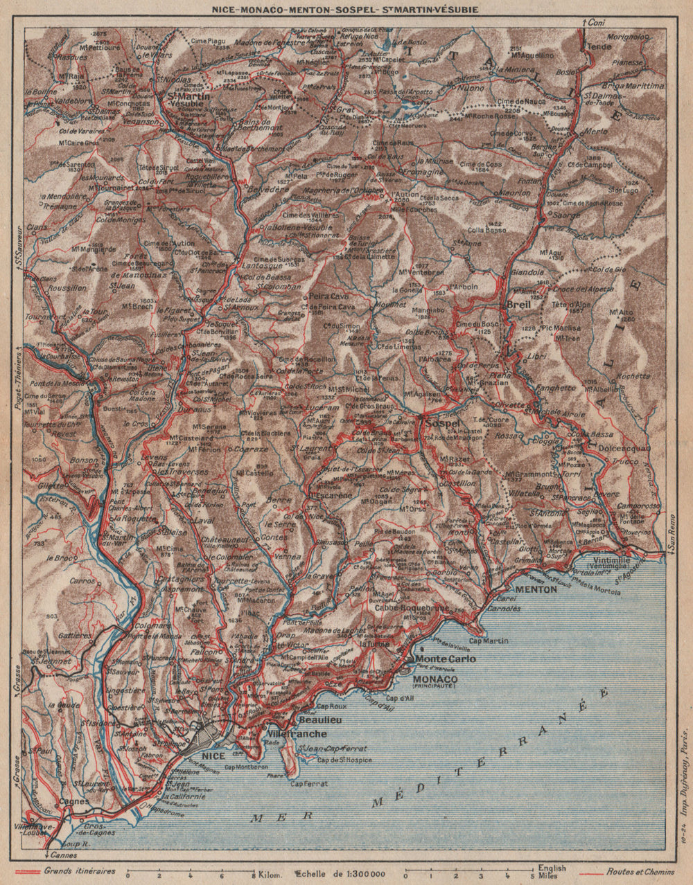 ALPES-MARITIMES. Nice Monaco Menton St Martin Vésubie Sospel Utelle 1925 map