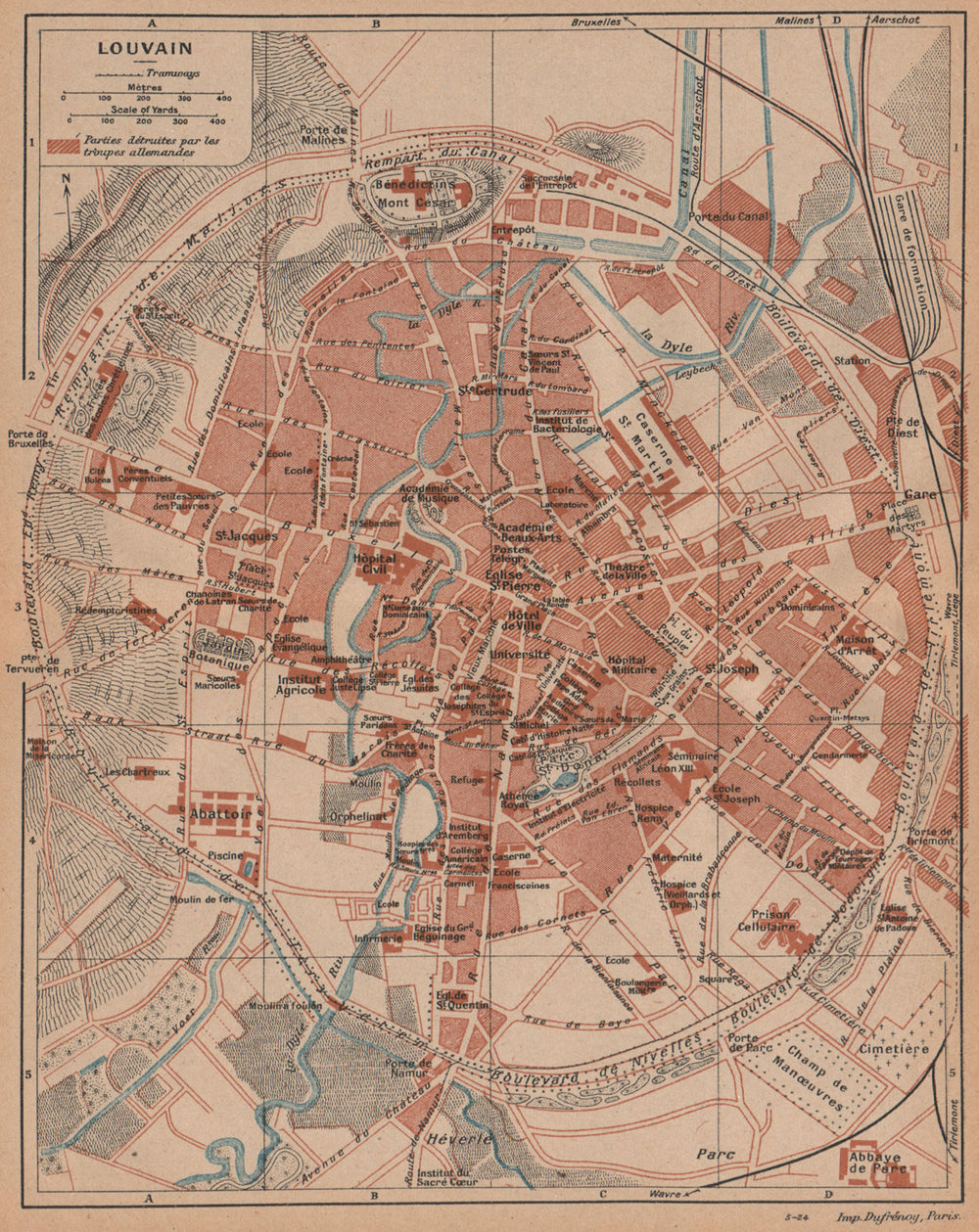 LOUVAIN (LEUVEN) . Vintage town city map plan de la ville. Belgium 1920