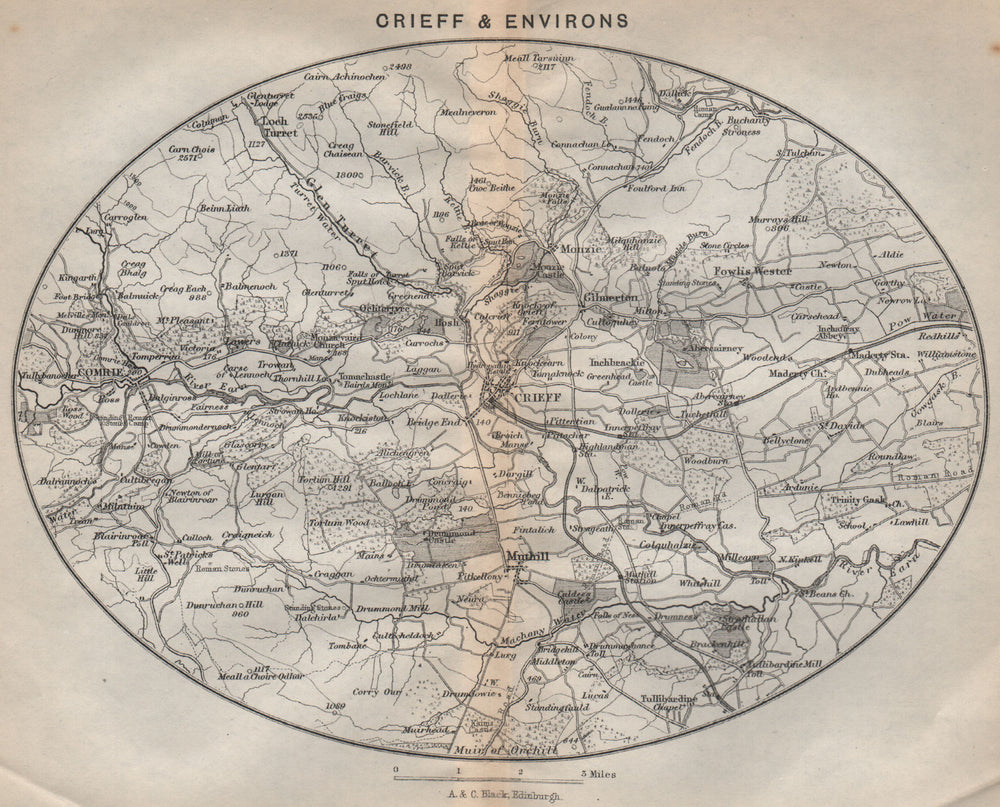 Crieff & environs. Comrie Monzie. Scotland 1886 old antique map plan chart
