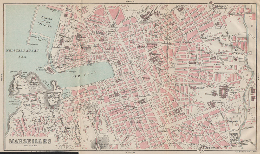 MARSEILLES antique town city plan de la ville. Bouches-du-Rhône 1890 old map