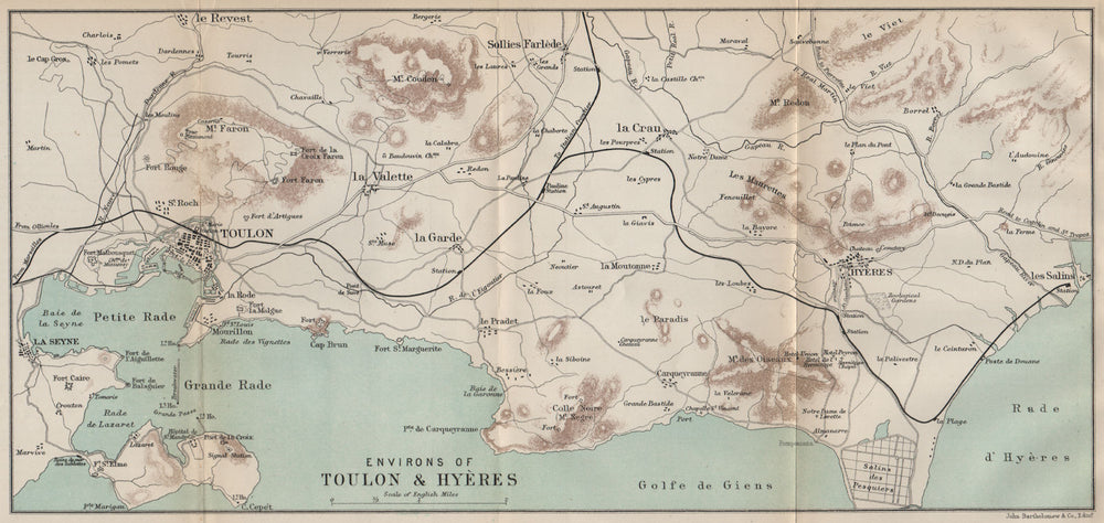 ENVIRONS OF TOULON & HYÈRES. Var 1890 old antique vintage map plan chart