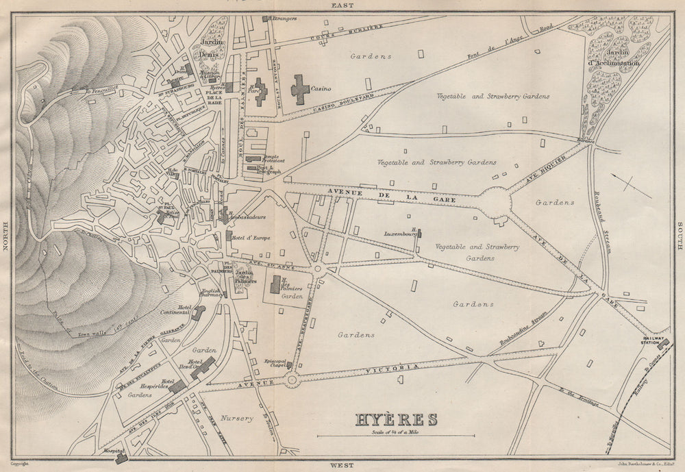 HYÈRES antique town city plan de la ville. Var 1890 old map chart