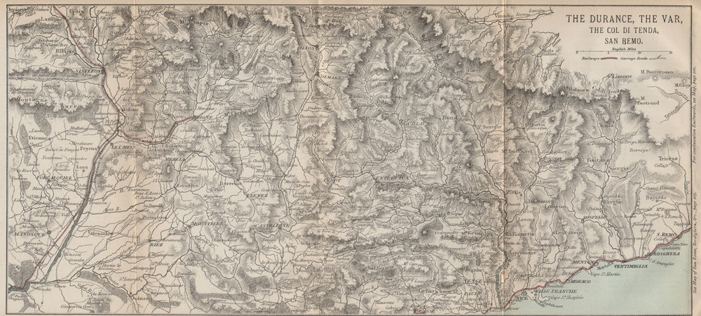 THE DURANCE, THE VAR, THE COL DI TENDA, SAN REMO. Provence 1890 old map