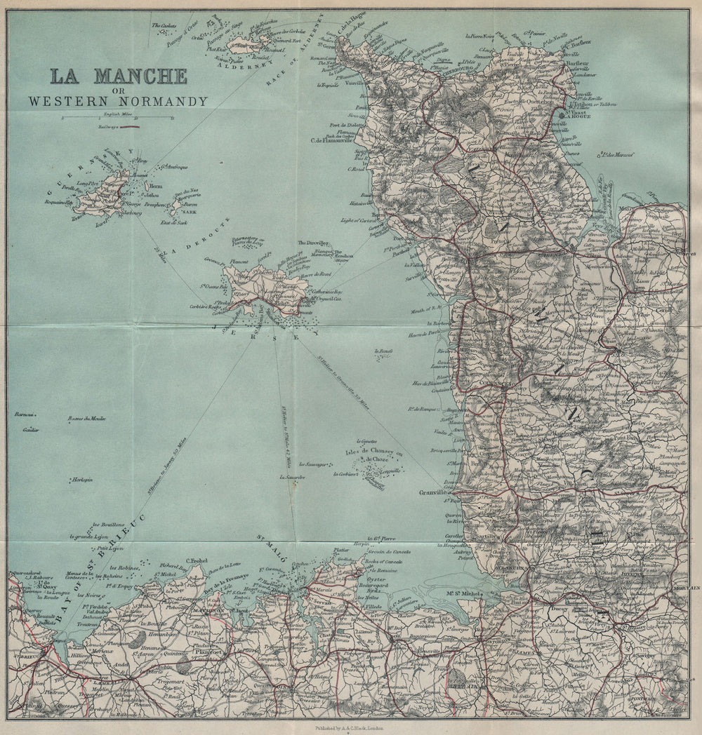 MANCHE. Cotentin peninsula. Channel Islands. St Malo 1913 old antique map