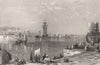 The new harbour at Rhodes, Greece 1840 old antique vintage print picture