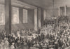 King's College theatre. Archbishop of Canterbury giving prizes. LONDON 1841