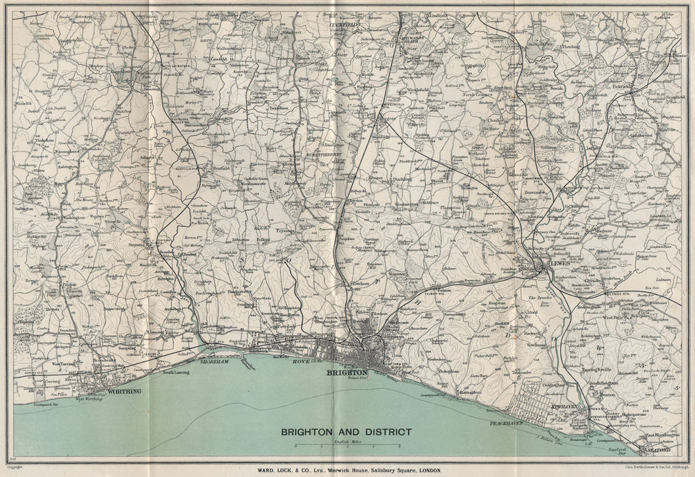 BRIGHTON & environs. Worthing Lewes Hove Shoreham. Sussex. South Downs 1932 map