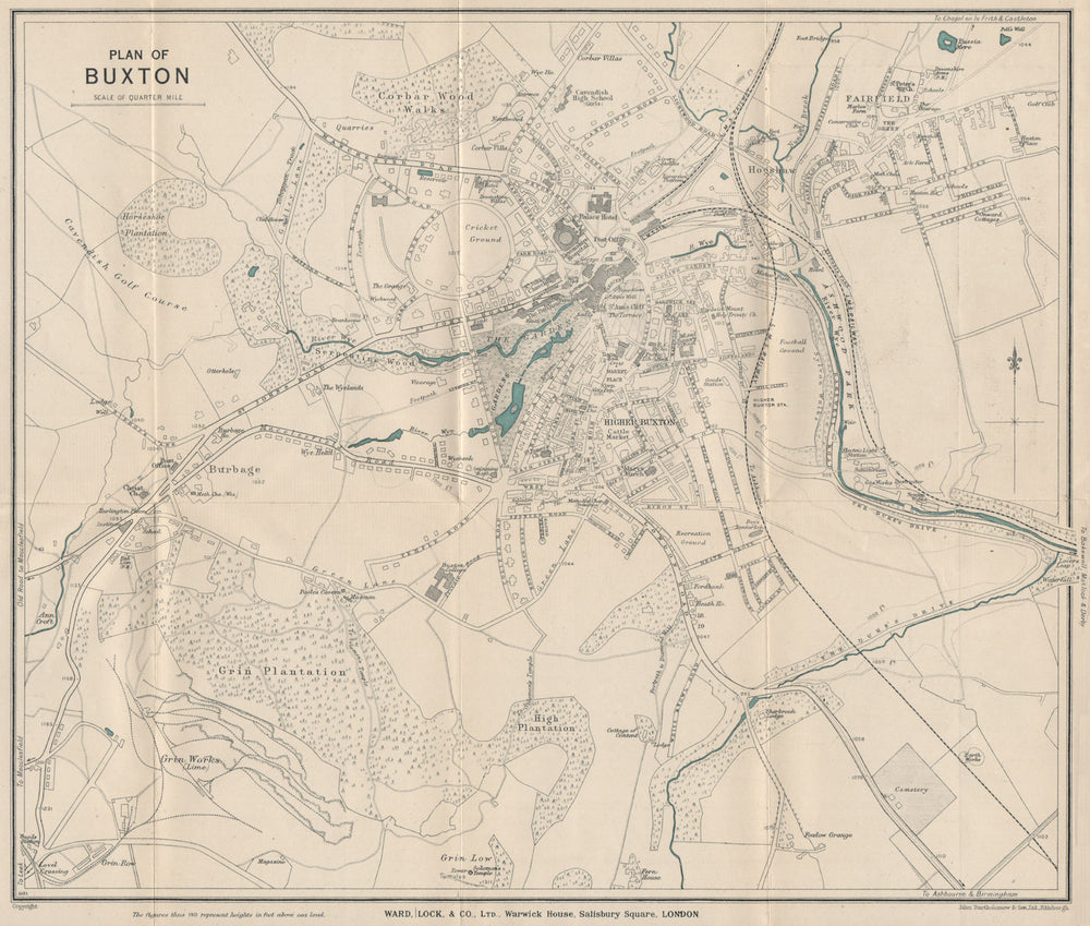 BUXTON vintage town/city plan. Derbyshire. WARD LOCK 1936 old vintage map