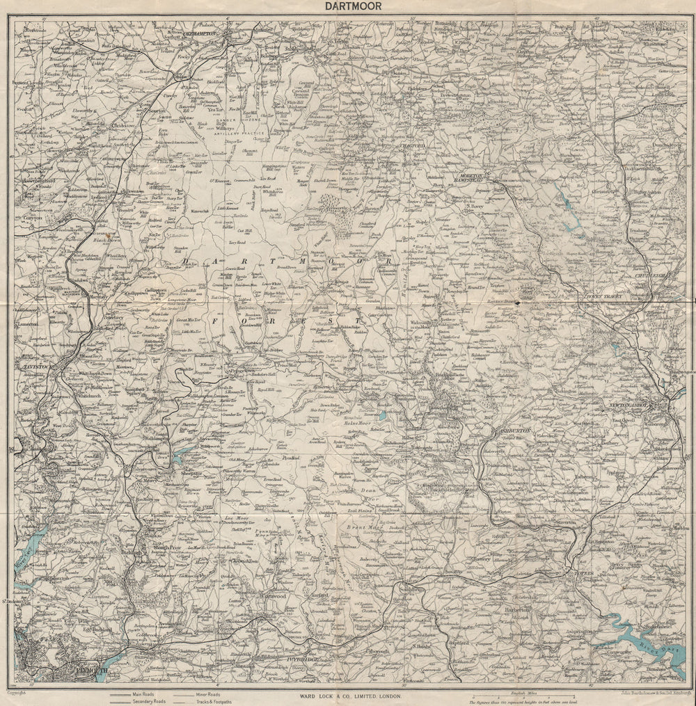 DARTMOOR Ashburton Chagford Moretonhampstead Okehampton Totnes Plymouth 1952 map