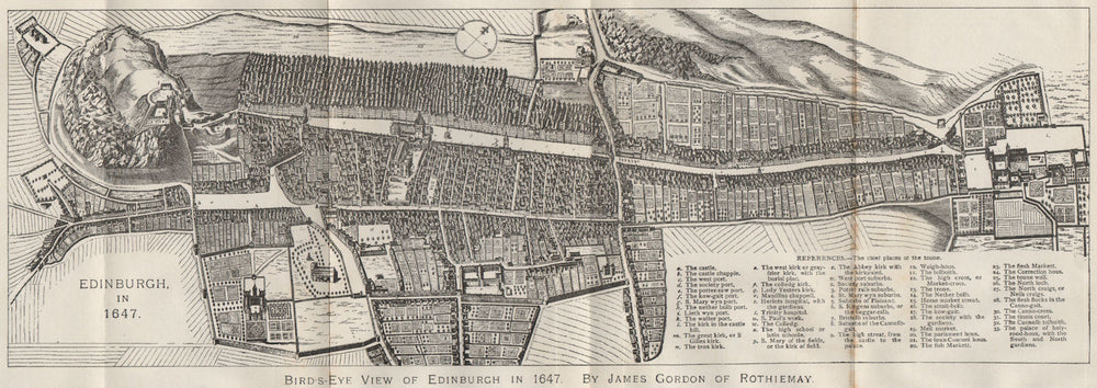 BIRD'S EYE VIEW OF EDINBURGH IN 1647 vintage town/city plan. WARD LOCK 1908 map