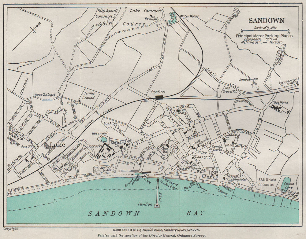 SANDOWN vintage town/city plan. Isle of Wight. WARD LOCK 1939 old vintage map
