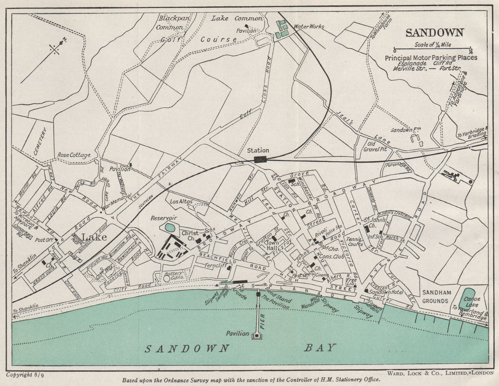SANDOWN vintage town/city plan. Isle of Wight. WARD LOCK 1948 old vintage map