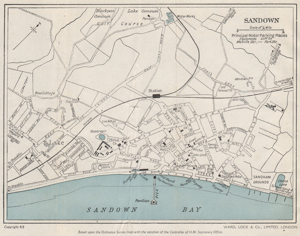SANDOWN vintage town/city plan. Isle of Wight. WARD LOCK 1950 old vintage map