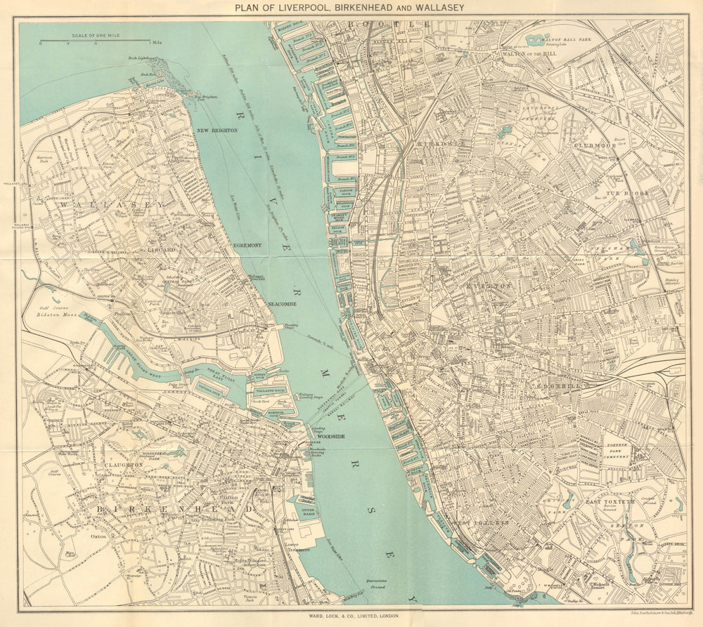 LIVERPOOL BIRKENHEAD WALLASEY vintage town/city plan. WARD LOCK 1949 old map