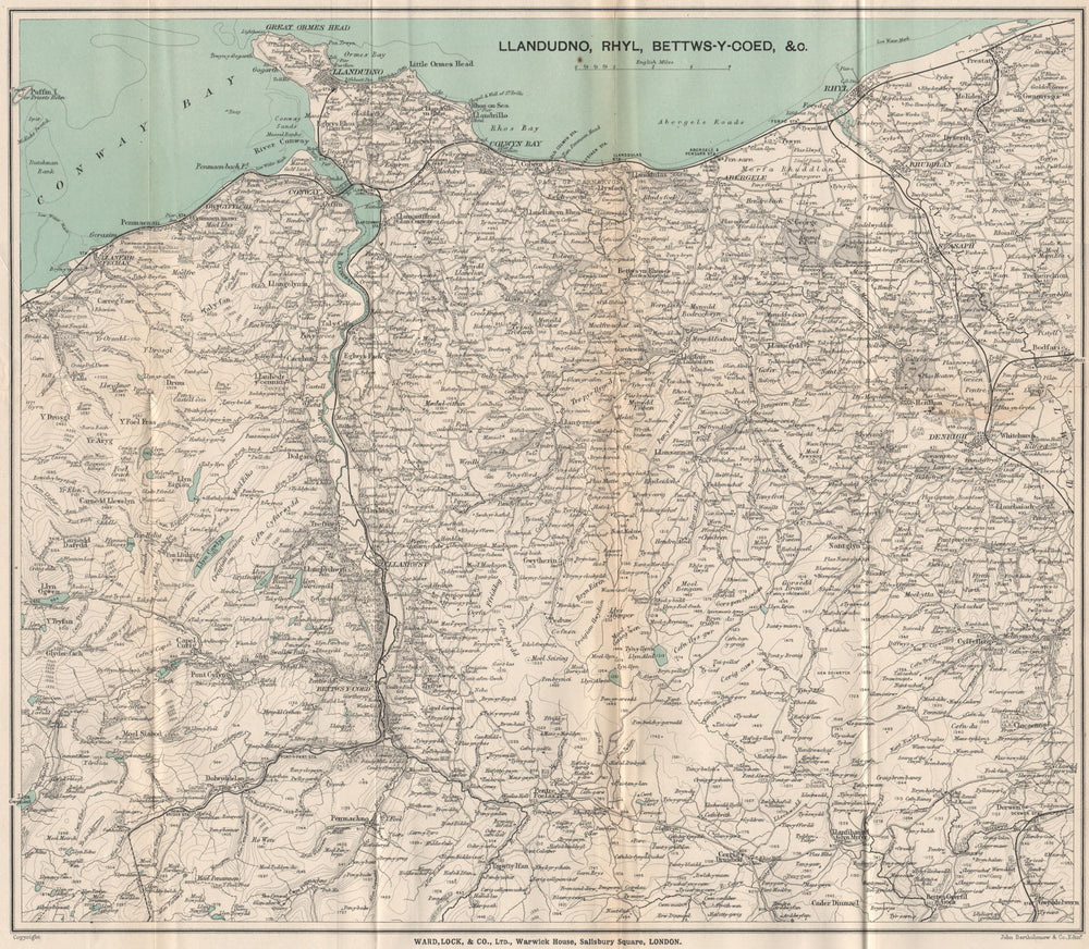 NORTH WALES. Llandudno Rhyl Bettws-y-Coed Denbigh. WARD LOCK 1906 old map