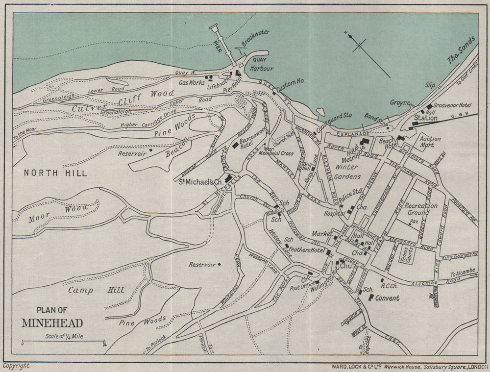 MINEHEAD vintage town/city plan. Somerset. WARD LOCK 1934 old vintage map