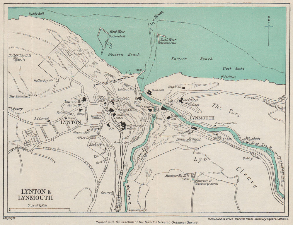 LYNTON & LYNMOUTH vintage town/city plan. Devon. WARD LOCK 1948 old map
