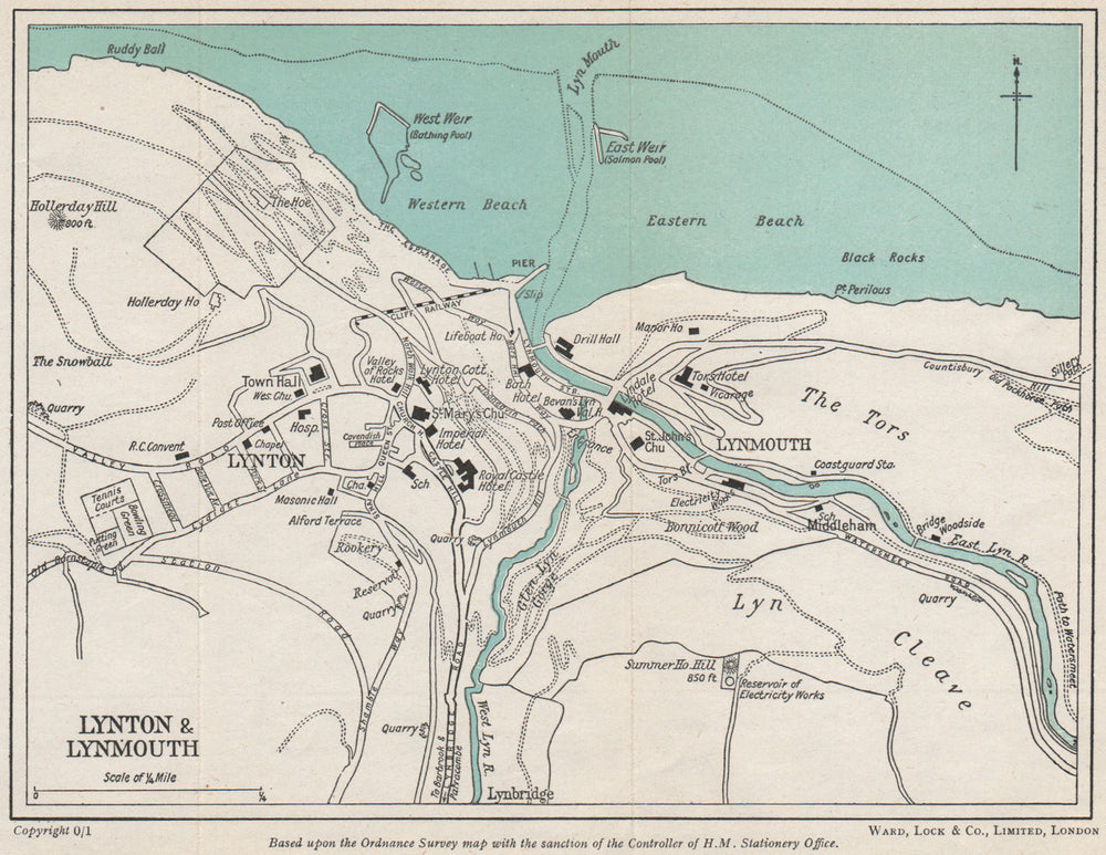 LYNTON & LYNMOUTH vintage town/city plan. Devon. WARD LOCK 1951 old map