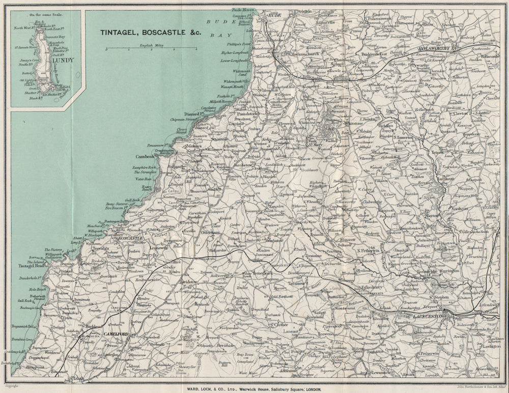 WIDEMOUTH BAY-PENTIRE POINT COAST. Tintagel Boscastle Lundy Launceston 1924 map