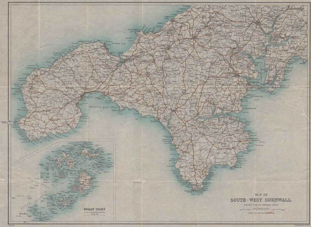 SOUTH-WEST CORNWALL & SCILLY ISLES. Lizard Land's End. WARD LOCK 1912 old map