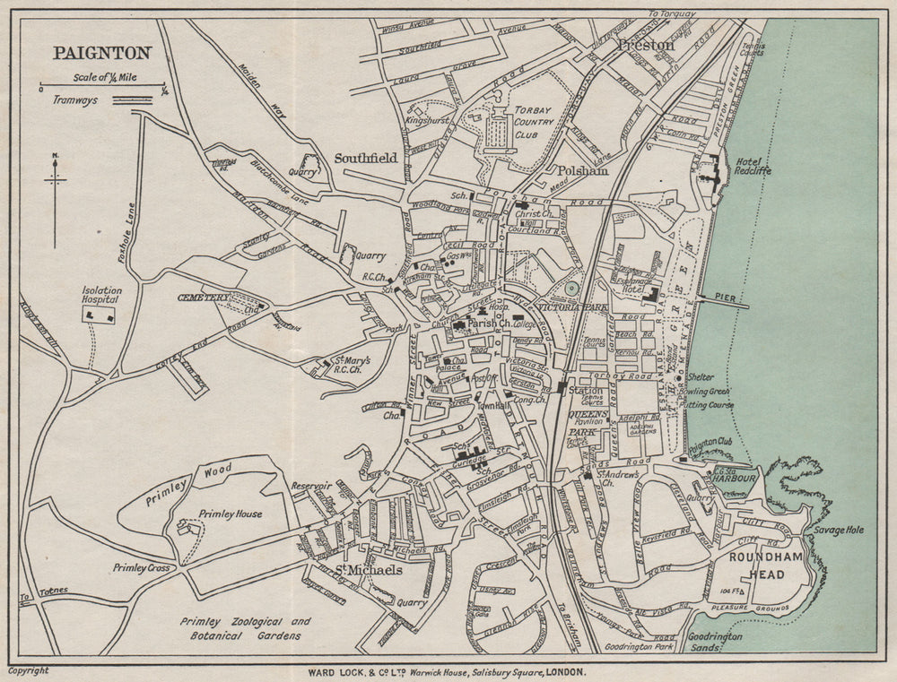 PAIGNTON vintage city/town plan. Devon. WARD LOCK 1932 old vintage map chart