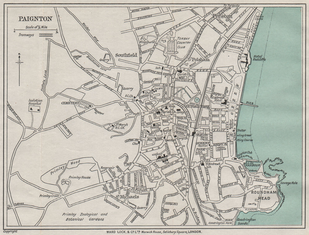 PAIGNTON vintage town/city plan. Devon. WARD LOCK 1936 old vintage map chart