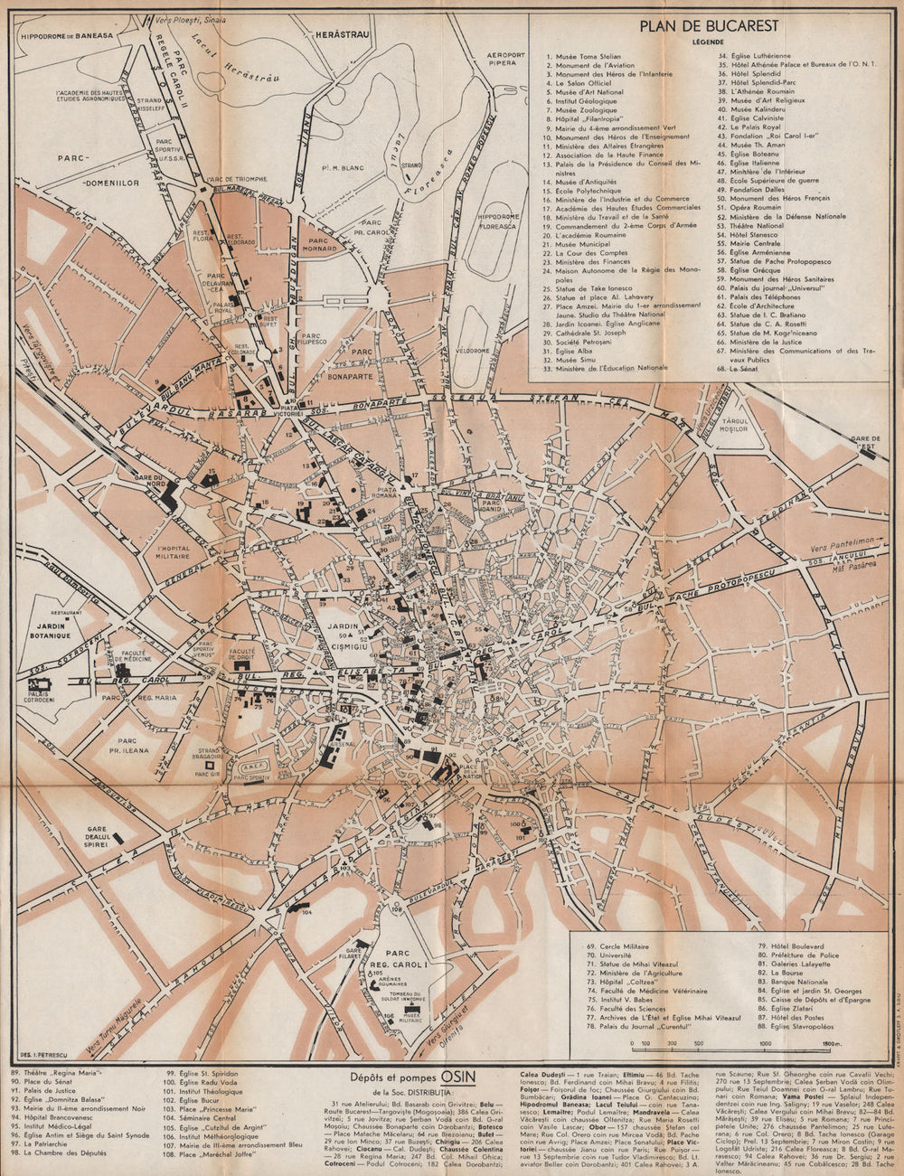 BUCHAREST BUCURESTI Bucarest vintage town/city plan. Romania 1938 old map