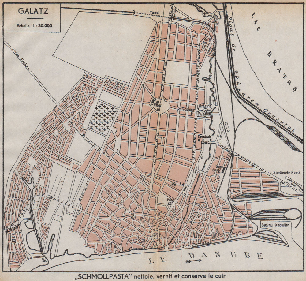 GALATI vintage town/city plan. Galați Galac Galatz. Romania 1938 old map