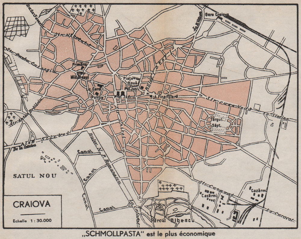 CRAIOVA vintage town/city plan. Romania 1938 old vintage map chart