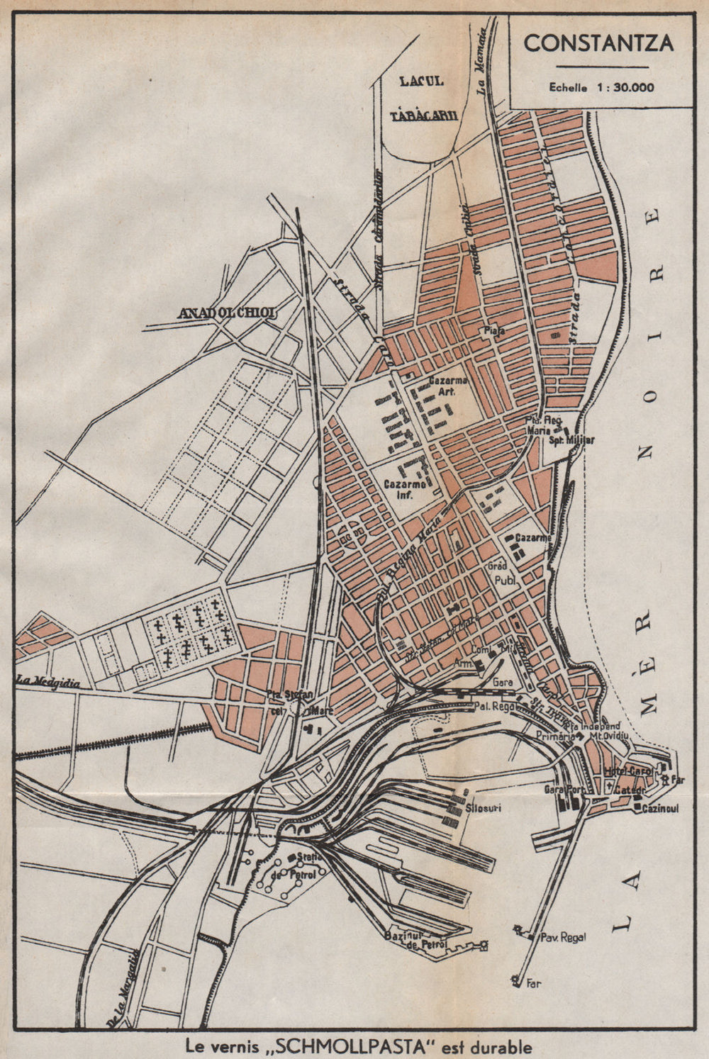 CONSTANTA vintage town/city plan. Constanța Konstantia. Romania 1938 old map