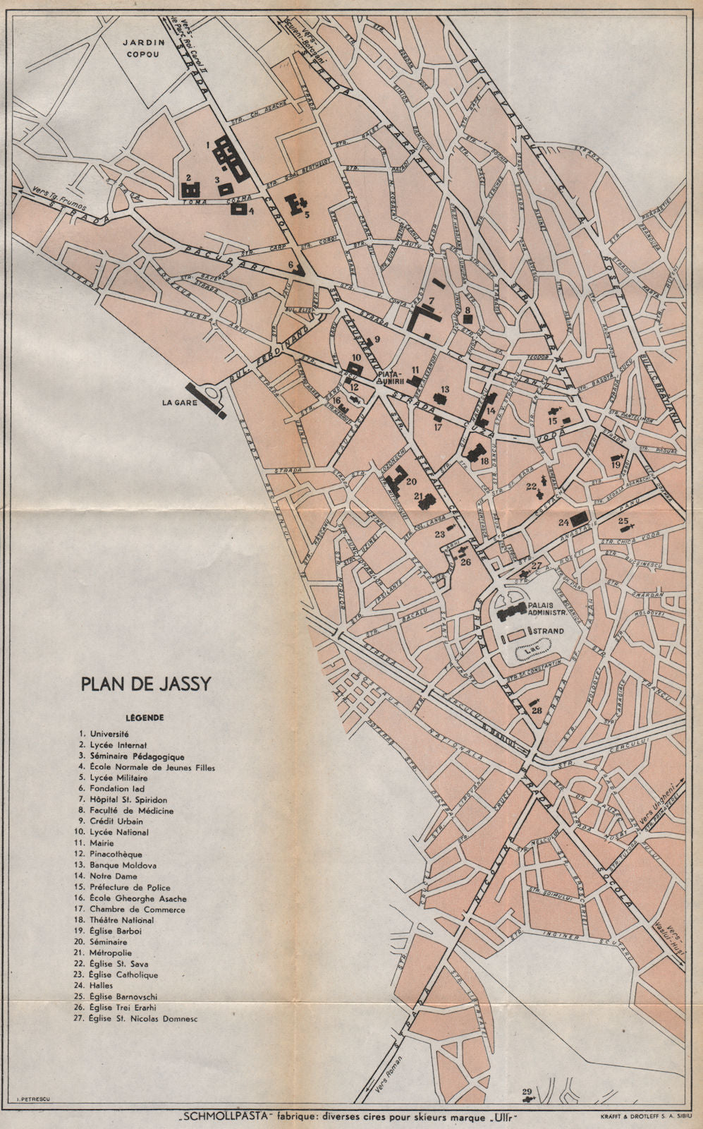 IASI JASSY IASSY vintage town/city plan. Iași. Romania 1938 old vintage map