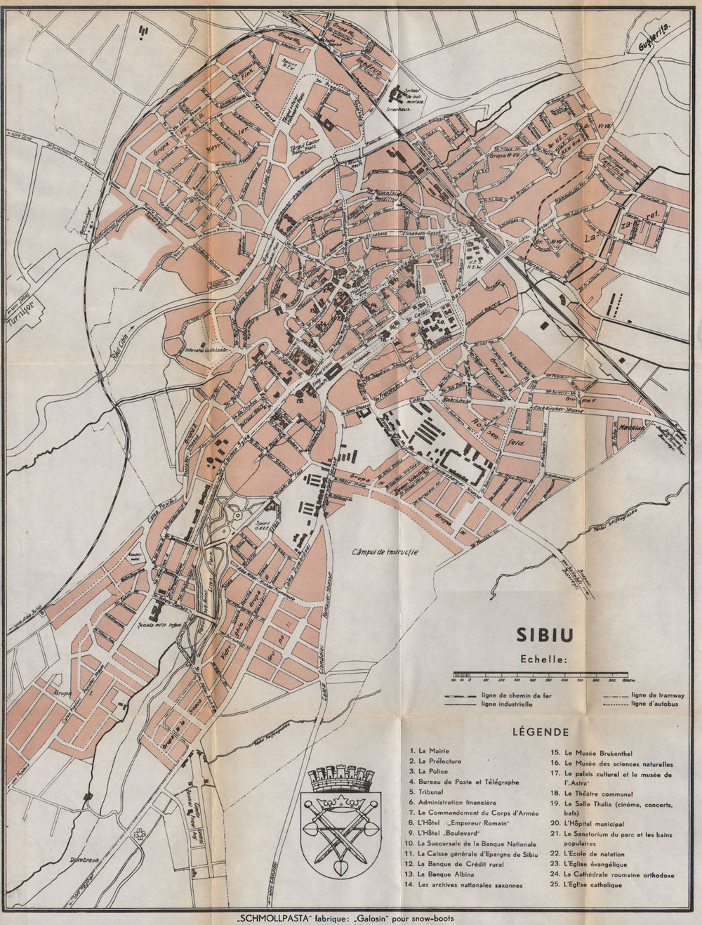 SIBIU vintage town/city plan. Hermannstadt Nagyszeben. Romania 1938 old map