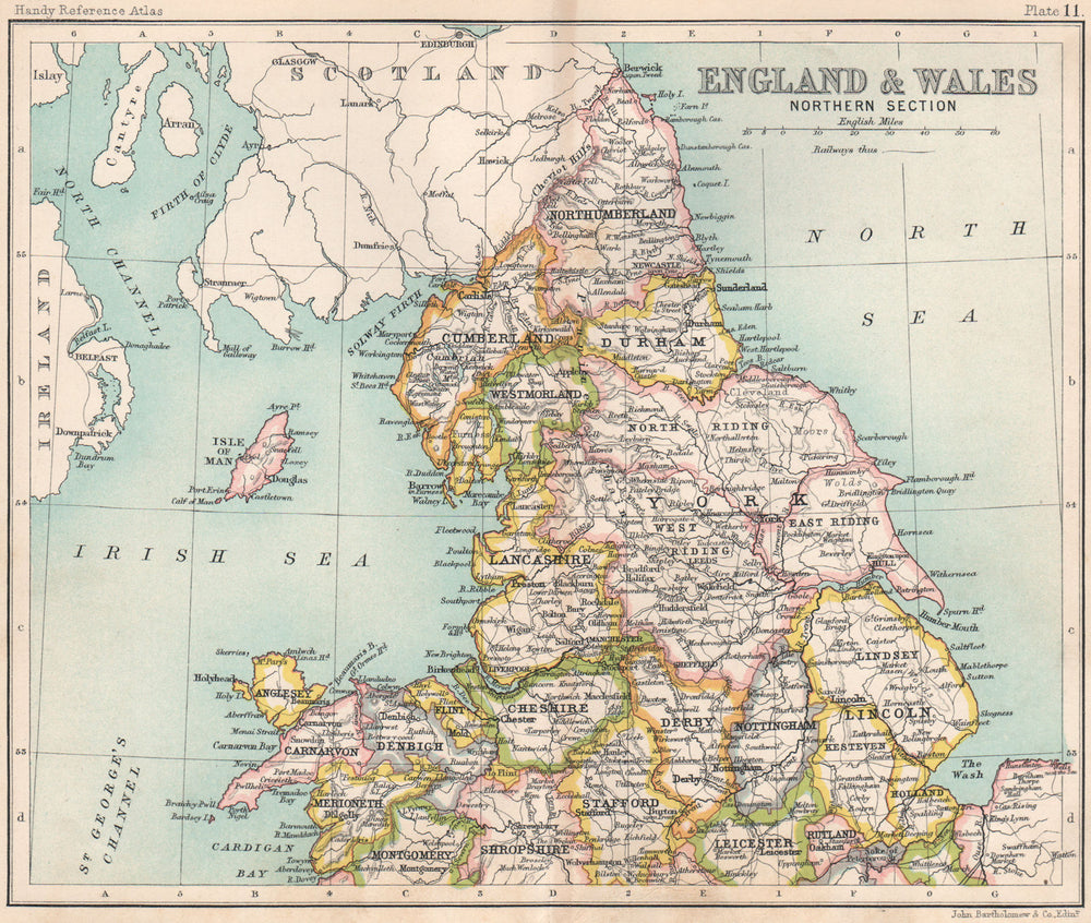 England & Wales Northern Section. Great Britain. BARTHOLOMEW 1904 old map