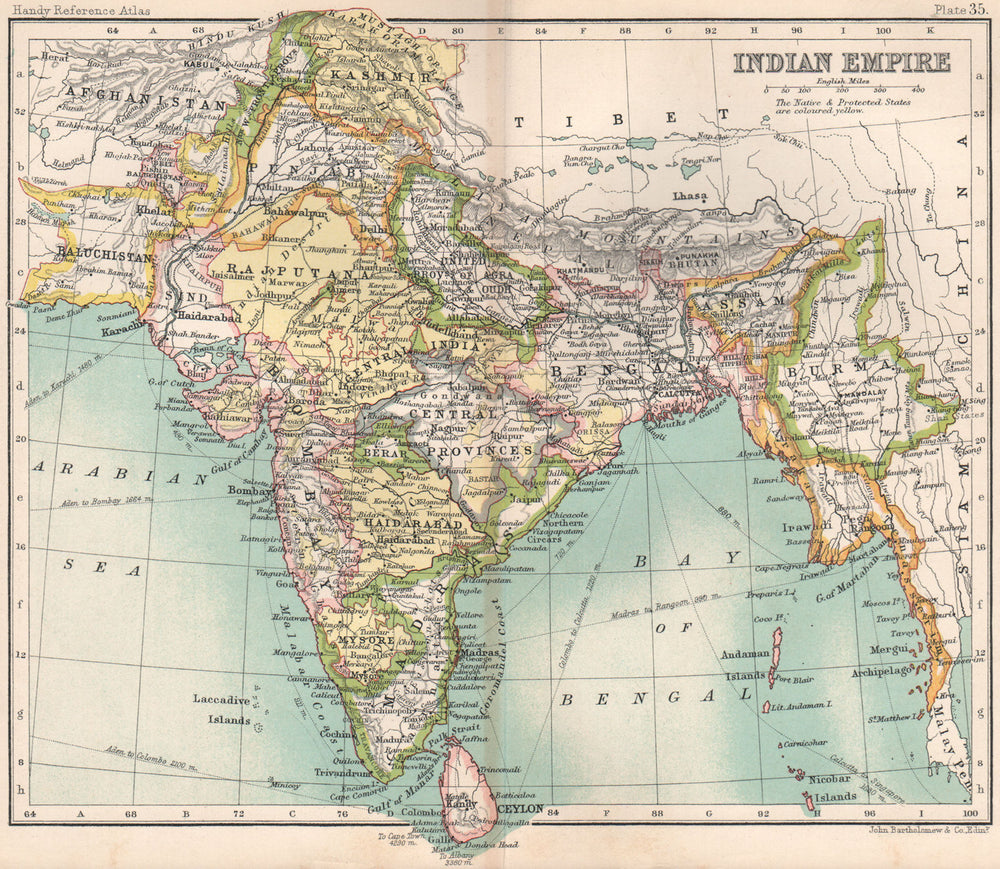Indian Empire. British India. BARTHOLOMEW 1904 old antique map plan chart
