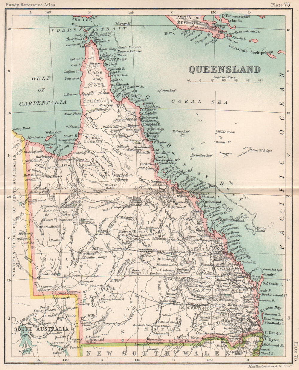 Queensland state map. BARTHOLOMEW 1904 old antique vintage plan chart