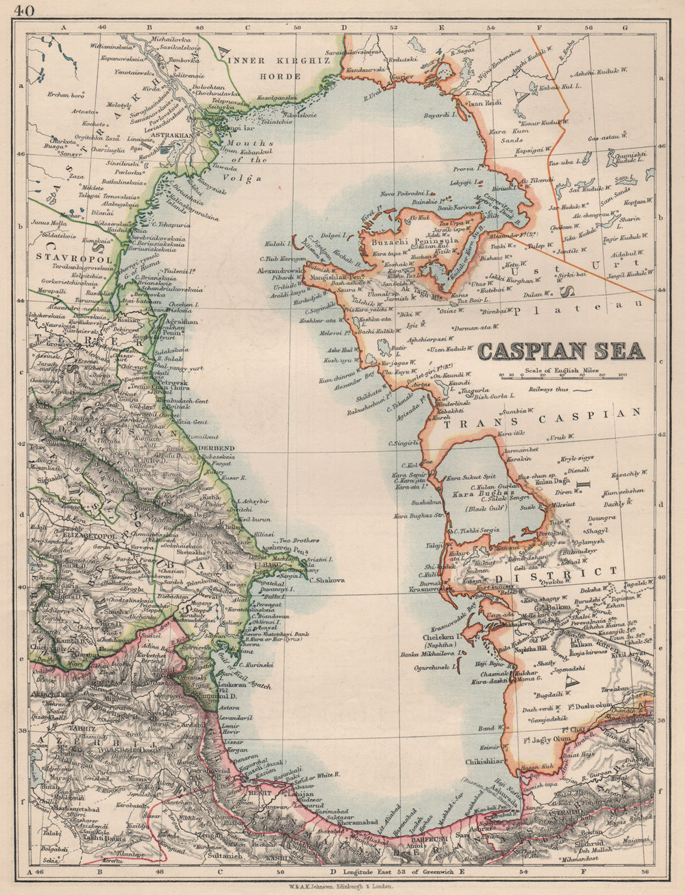 CASPIAN SEA. Baku Persia Astrakan. "Inner Kirghiz Horde".  JOHNSTON 1895 map