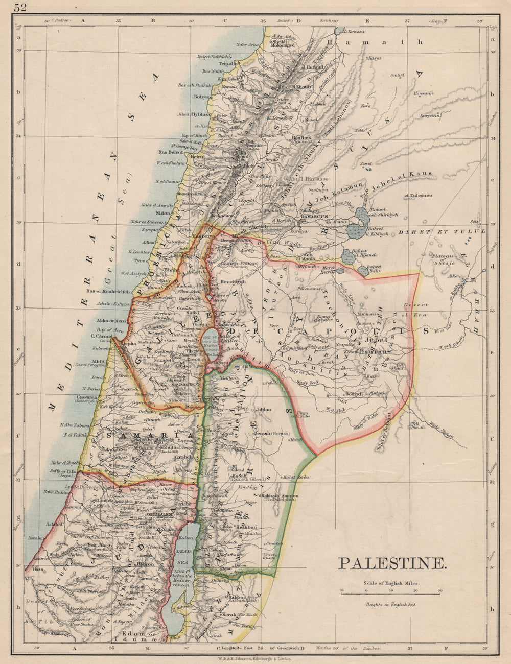 PALESTINE. Galilee Samaria Judea Perea Phoenicia Decapolis. JOHNSTON 1895 map